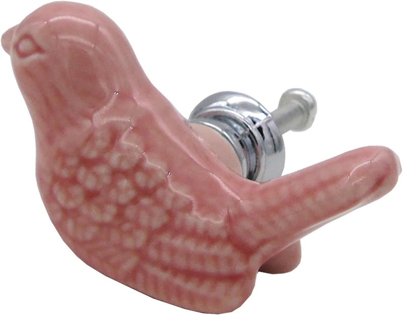 Tecrio 6pcs-Pack Vintage Ceramic Drawer Knobs and Pulls, Birds Art Decor Cupboard Dresser Cabinet Knobs and Handles for Kids-Room Bathroom Kitchen-Room Door Closet w/Screws Pink - Image 2